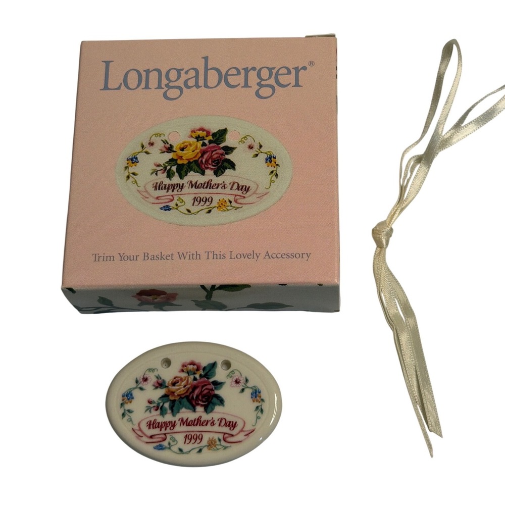 VTG Longaberger Basket Tie On Mother's Day 1999 Ceramic Floral Charm NIB